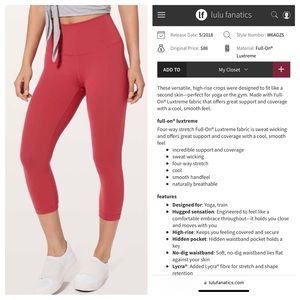 Lululemon Wunder Under Crop (Hi-Rise) 21" - Size 6